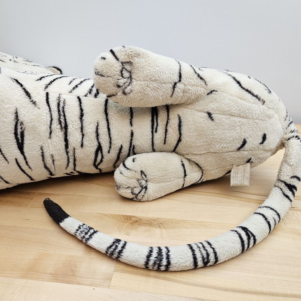 36" Vtg Large Kellytoy Plush Siberian Tiger Stuffed White Toy Animal Blue Eyes - Picture 12 of 16